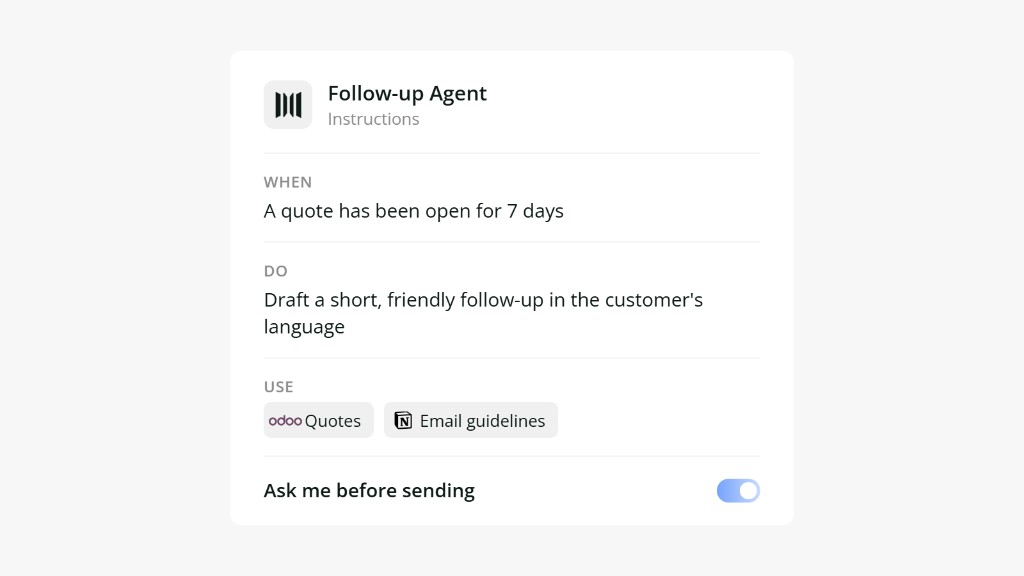 Configuration des consignes d'un agent dans Wonka Workspace